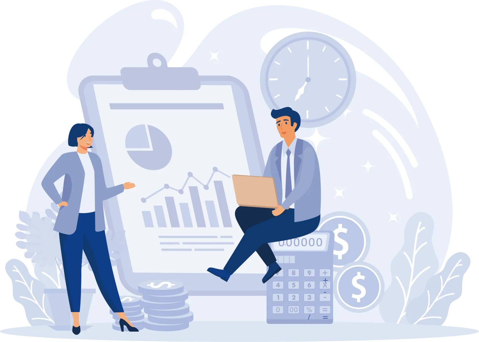 Illustration of bookkeeping and financial operations being handled